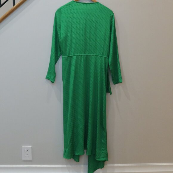MAJE RAMIA Dress bright green satin midi hi lo asymmetric 4 party holiday fairy - Picture 5 of 12